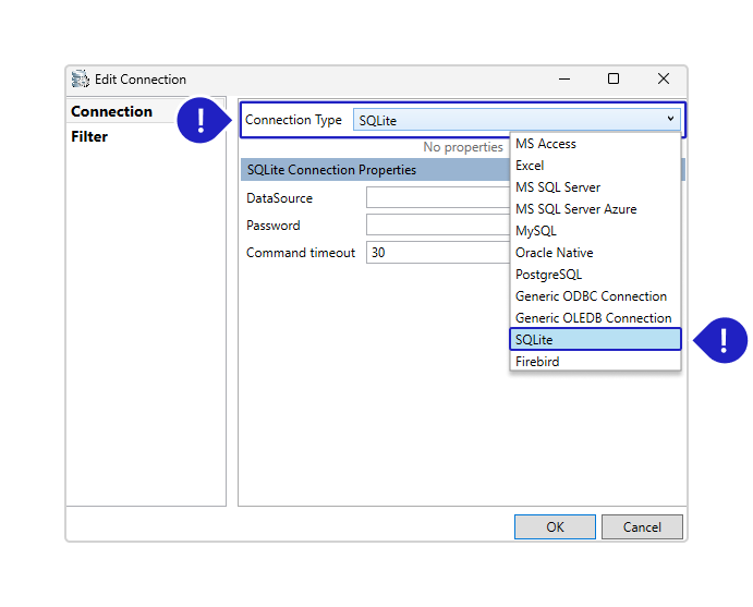 Connection Type drop-down list options