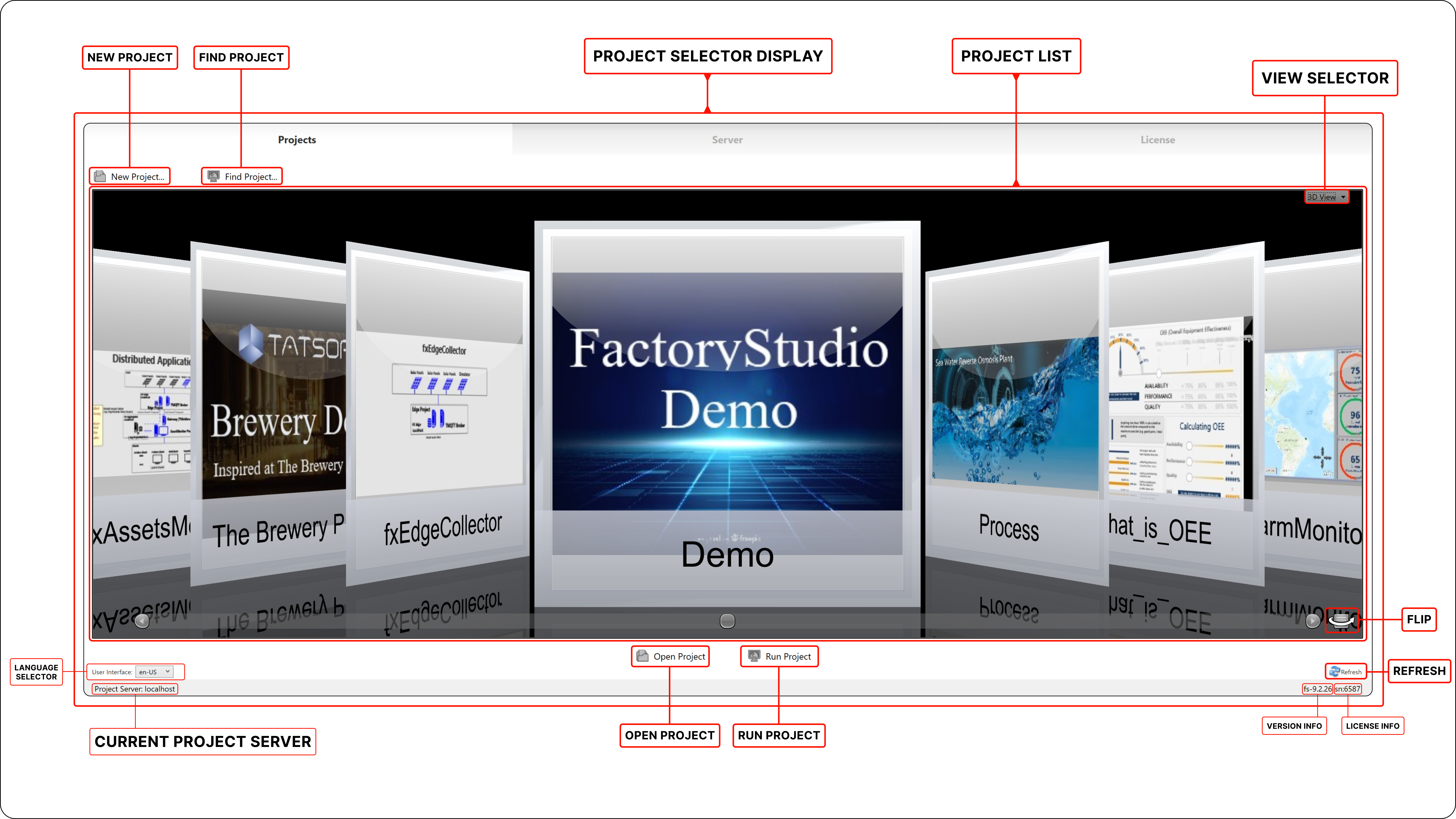 Projects found on your computer search folders, or the selected Remote computers. The Welcome page allows the basic actions, such as editing, running or creating new projects.