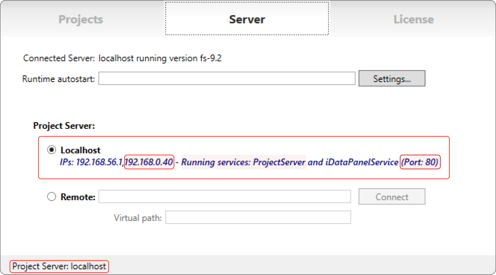 Server tab info