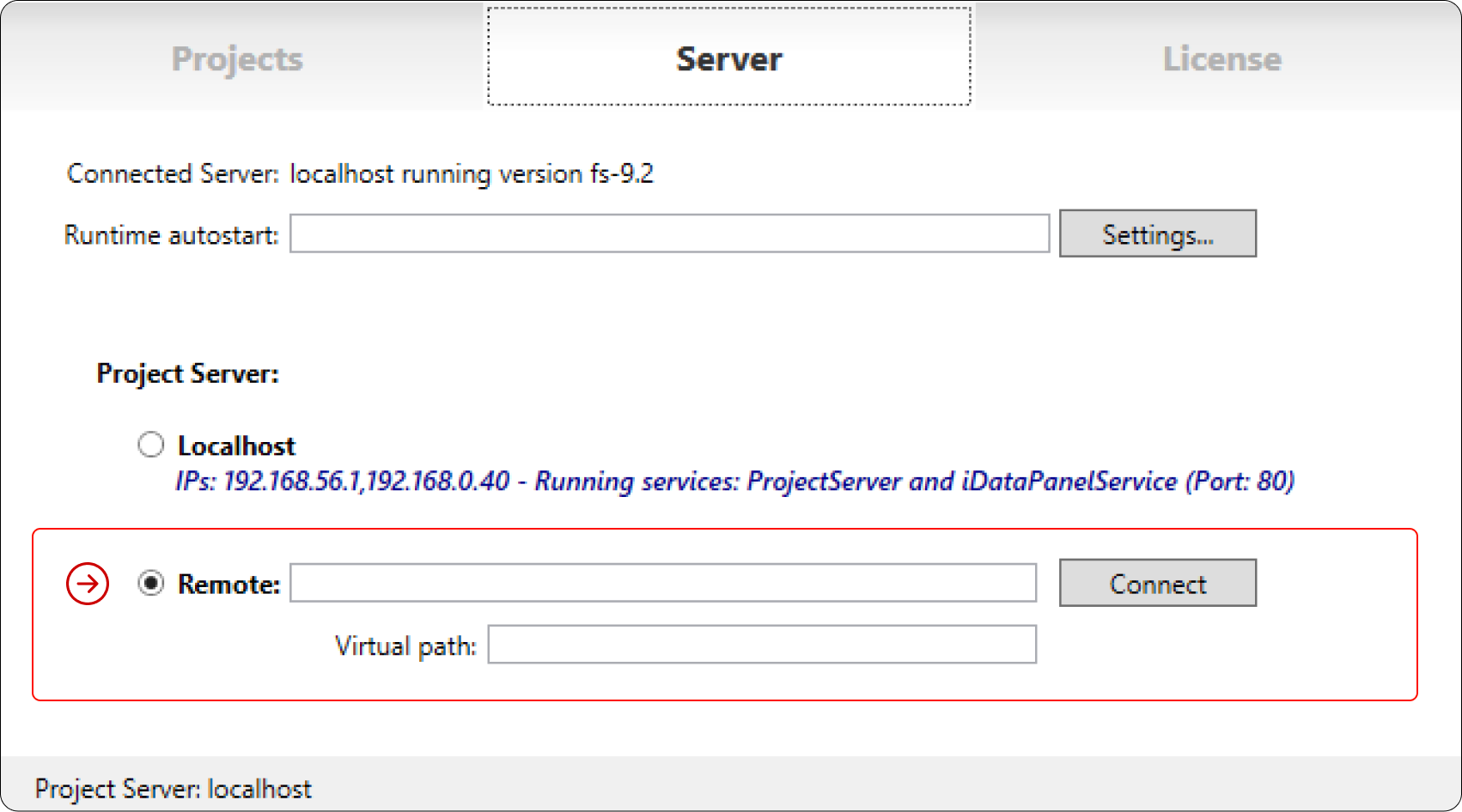 Remote field on Server tab