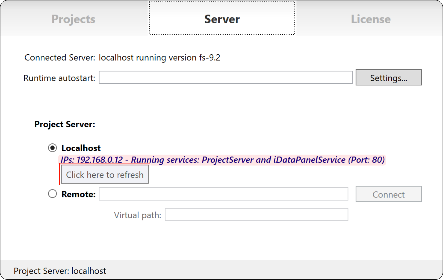 Server tab