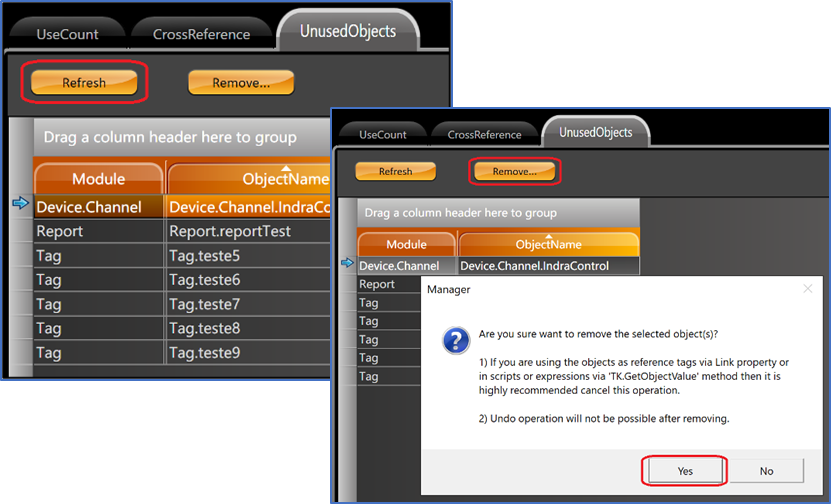 UnusedObjects tab allows you to visualize which items are not being used.