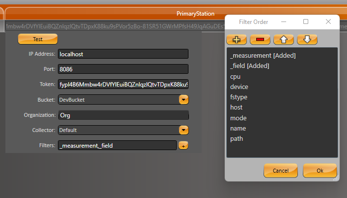 Filter settings window