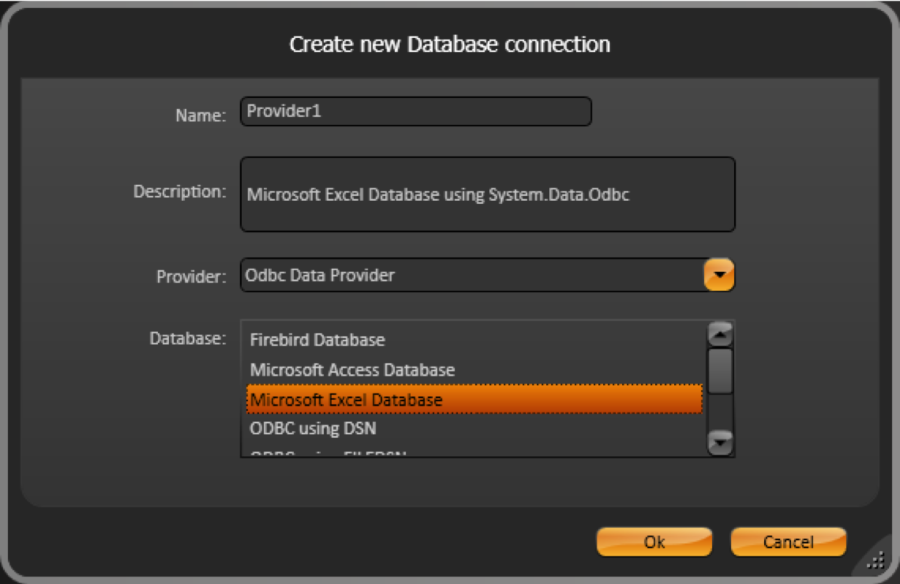 Select Microsoft Excel Database in Database field