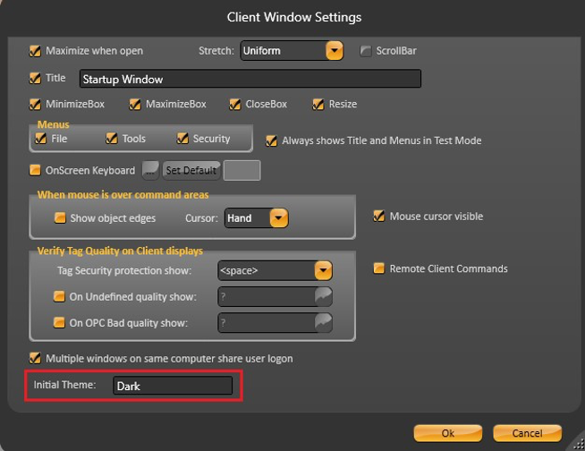 Client Window Settings options